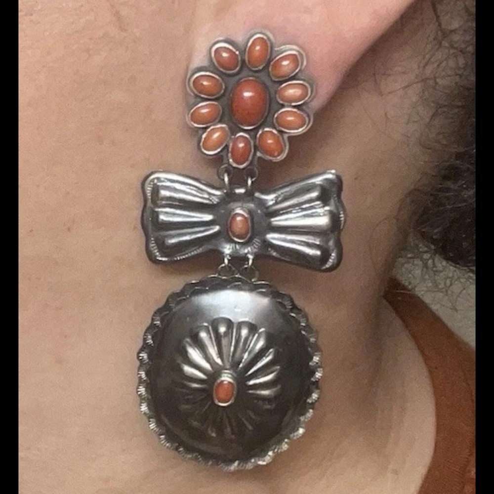 Federico Jiménez Sterling Silver Mediterranean Coral Concho Earrings Clip $650